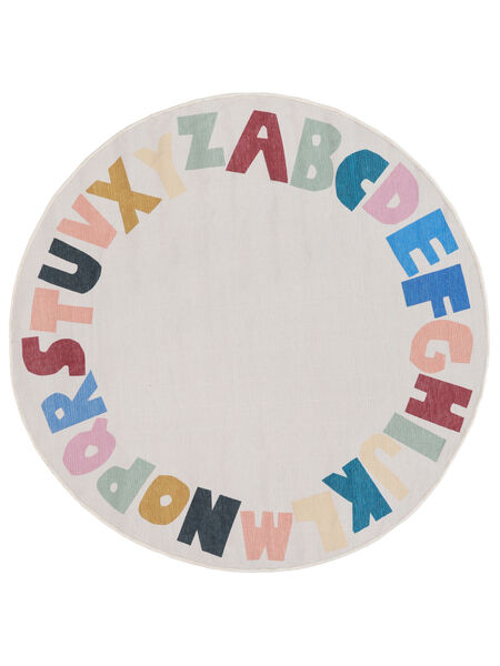  Washable Kids Rug Ø 150 Alphabet Light Grey/Multicolor Round Small