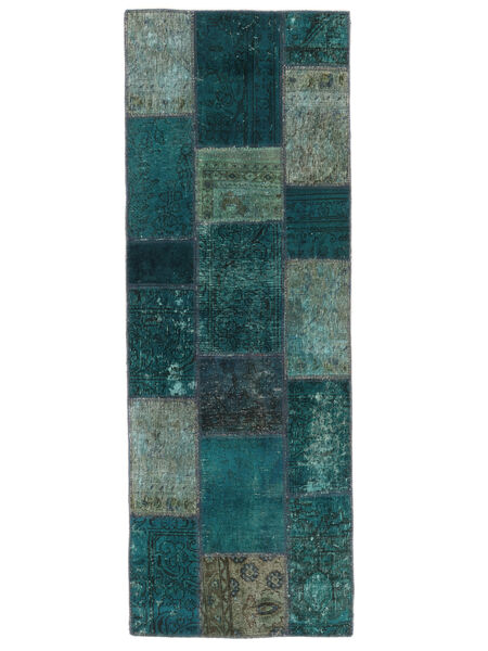 75X207 Tapete Patchwork Moderno Passadeira Preto/Verde Escuro (Lã, Pérsia/Irão) Carpetvista