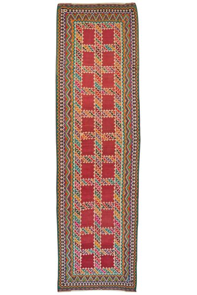 121X427 Tappeto Kilim Qashqai Orientale Passatoie Rosso Scuro/Nero (Persia/Iran)