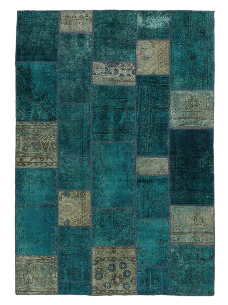 173X246 Tapete Patchwork Moderno Preto/Verde Escuro (Lã, Pérsia/Irão) Carpetvista