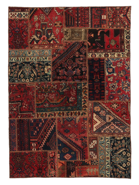  Patchwork Χαλι 140X197 Vintage Περσικό Μαλλινο Μαύρα/Σκούρο Κόκκινο Μικρό Carpetvista