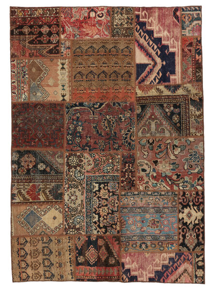 140X200 Tappeto Patchwork Moderno Marrone/Nero (Lana, Persia/Iran) Carpetvista