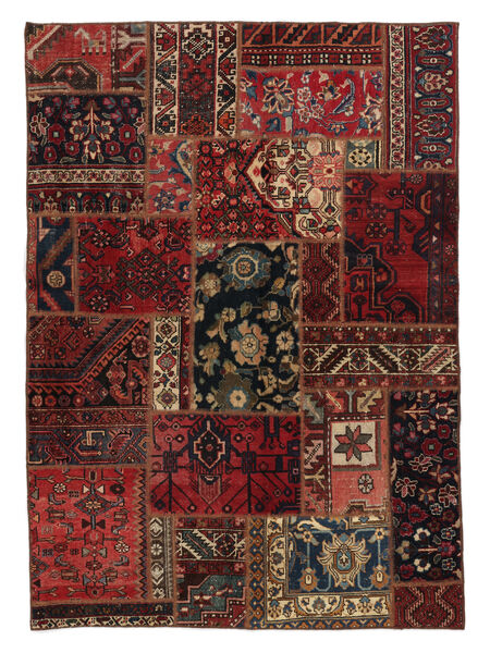 142X198 Patchwork Vloerkleed Modern Zwart/Donkerrood (Wol, Perzië/Iran) Carpetvista