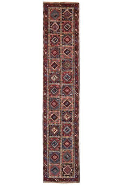 80X399 Yalameh Rug Oriental Runner
 Black/Dark Red (Wool, Persia/Iran)