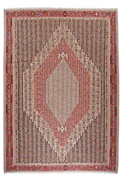  252X362 Kilim Senneh Szőnyeg Barna/Sötétpiros Perzsia/Irán
