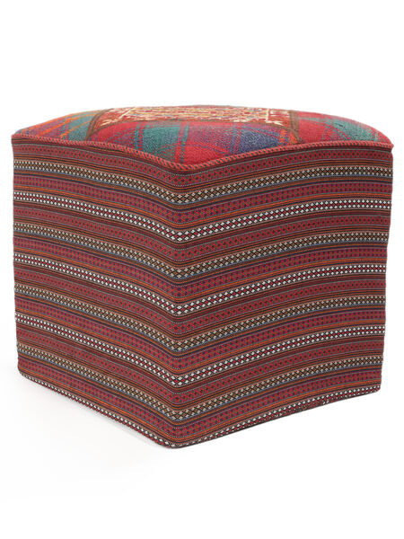  Perzisch Kelim Pouf/Stool Vloerkleed 50X50 Vierkant Donkerrood/Zwart (Wol, Perzië/Iran)