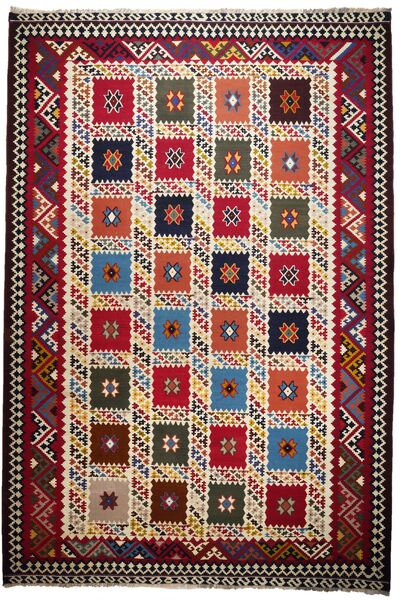 195X288 Dywan Orientalny Kilim Vintage Czarny/Ciemnoczerwony (Wełna, Persja/Iran)