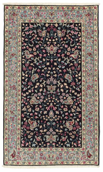 Kerman Vloerkleed 92X155 Zwart/Bruin Wol, Perzië/Iran