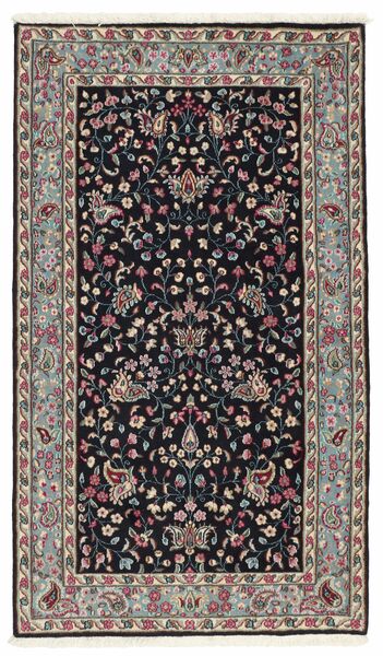 Alfombra Oriental Kerman 86X158 Negro/Marrón (Lana, Persia/Irán)