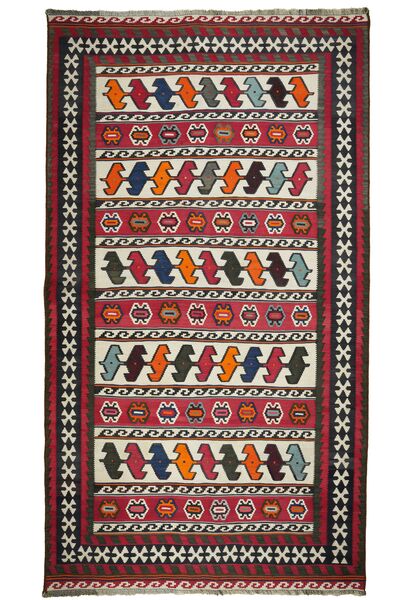 159X284 Χαλι Ανατολής Kilim Βιντάζ Μαύρα/Σκούρο Κόκκινο (Μαλλί, Περσικά/Ιρανικά)