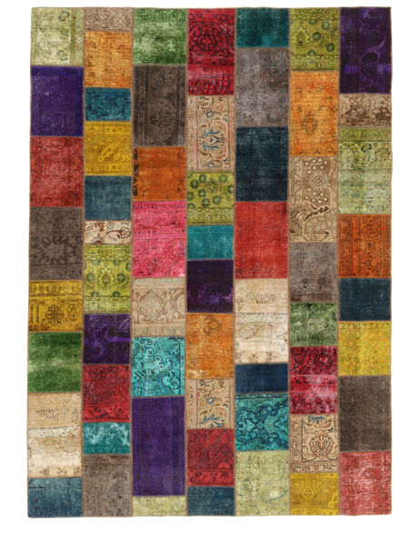 255X357 Tapete Patchwork Moderno Preto/Vermelho Escuro Grande (Lã, Pérsia/Irão) Carpetvista