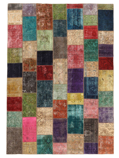 249X355 Patchwork Matta Modern Mörkröd/Svart (Ull, Persien/Iran) Carpetvista