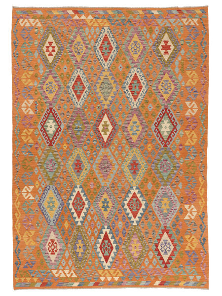 205X294 Kelim Afghan Old Style Matta Orientalisk Brun/Orange (Ull, Afghanistan) Carpetvista