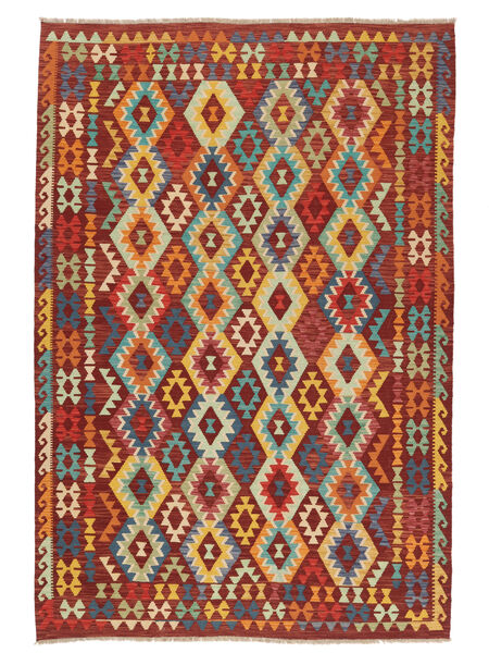  207X298 Kelim Afghan Old Style Teppe Mørk Rød/Oransje Afghanistan Carpetvista