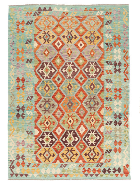  204X292 Kelim Afghan Old Stil Teppich Grün/Braun Afghanistan Carpetvista