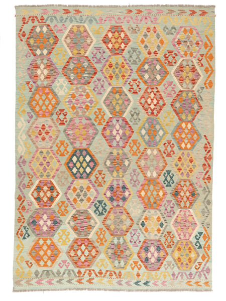 Tapete Kilim Afegão Old Style 210X299 Castanho/Amarelo (Lã, Afeganistão)