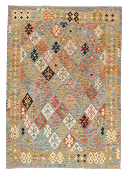 Tapete Oriental Kilim Afegão Old Style 207X292 Castanho/Verde Escuro (Lã, Afeganistão)