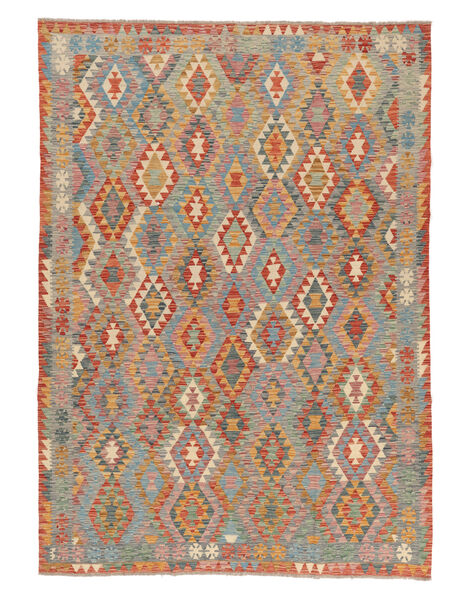 210X297 Kilim Afghan Old Style Rug Oriental Brown/Dark Yellow (Wool, Afghanistan) Carpetvista