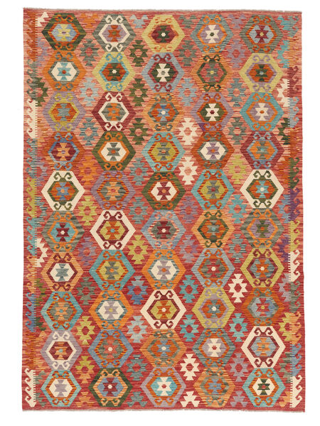 201X290 Kelim Afghan Old Style Tæppe Orientalsk Brun/Mørkerød (Uld, Afghanistan) Carpetvista