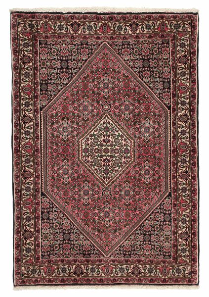  95X137 Bidjar Mit Seide Teppich Schwarz/Dunkelrot Persien/Iran