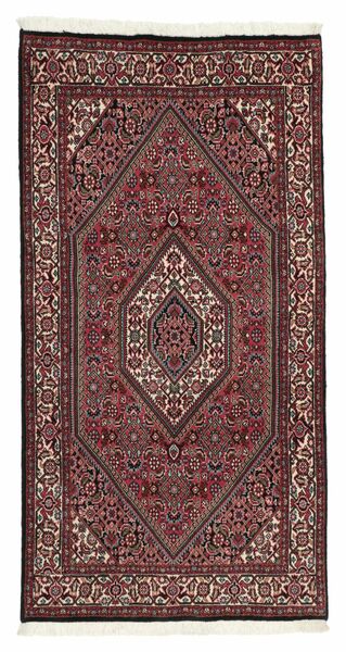 Bidjar With Silk Rug 85X160 Black/Dark Red Wool, Persia/Iran