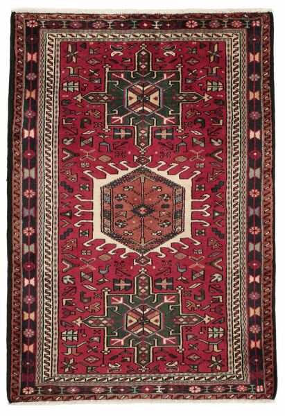  Hamadan Tappeto 105X150 Persiano Di Lana Nero/Rosso Scuro Piccolo