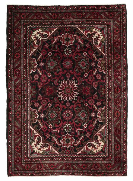  105X148 Heriz Vloerkleed Zwart/Donkerrood Perzië/Iran