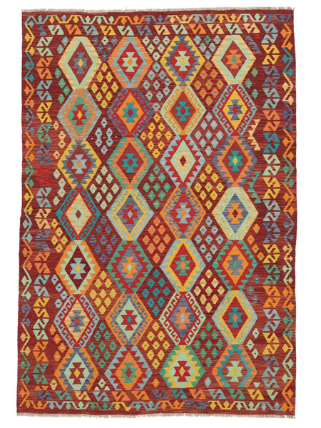  211X305 Kelim Afghan Old Style Matot Matto Tummanpunainen/Vihreä Afganistan Carpetvista