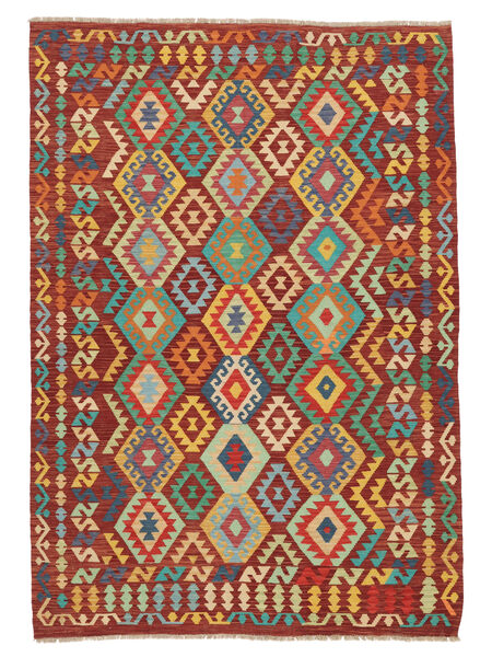  Kelim Afghan Old Style Vloerkleed 202X286 Wol Donkerrood/Oranje Carpetvista