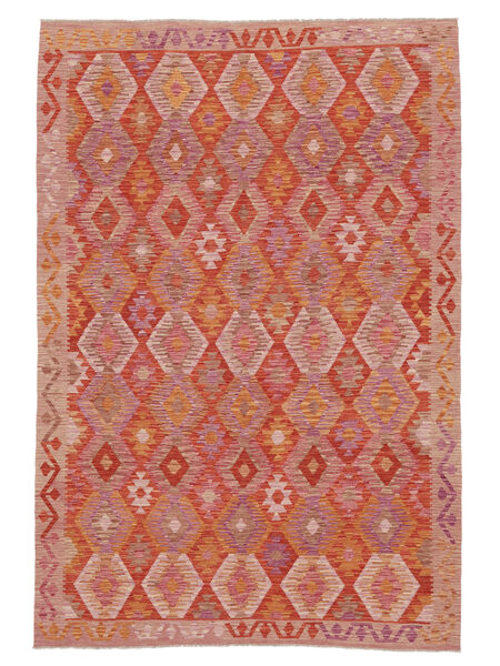  Kilim Afghan Old Style Alfombra 205X300 De Lana Rojo Oscuro/Marrón Carpetvista