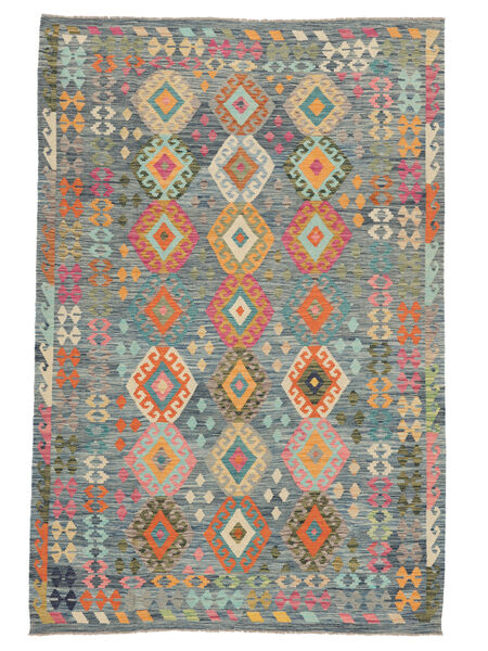 Kelim Afghan Old Style Teppe 202X298 Grønn/Mørk Grå Ull, Afghanistan Carpetvista