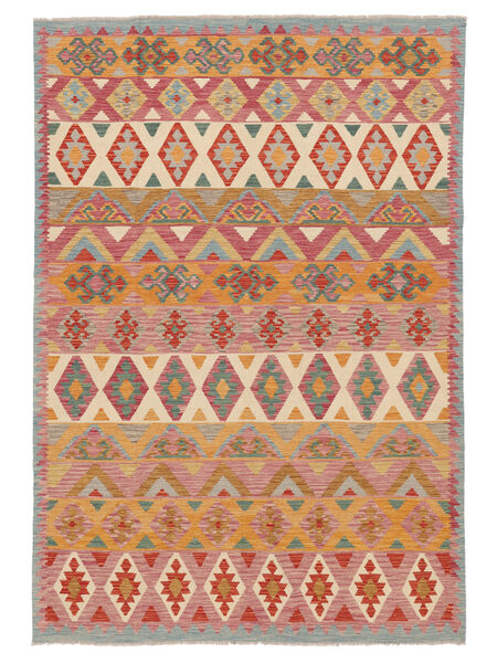  Ćilim Afghan Old Style Tepih 204X293 Vuneni Braon/Tamno Crvena Sag Carpetvista