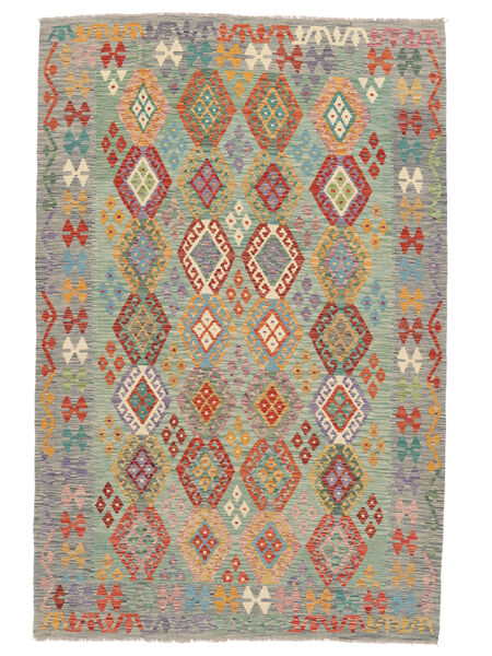  Orientalischer Kelim Afghan Old Stil Teppich 200X298 Grün/Dunkelgrün Wolle, Afghanistan Carpetvista