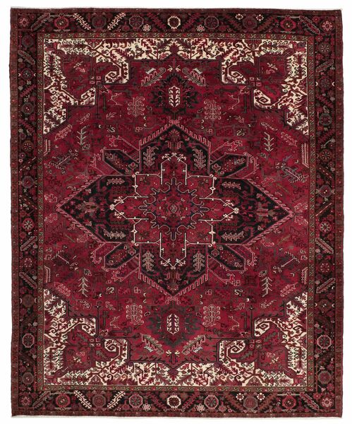 Alfombra Heriz 320X395 Negro/Rojo Oscuro Grande (Lana, Persia/Irán)