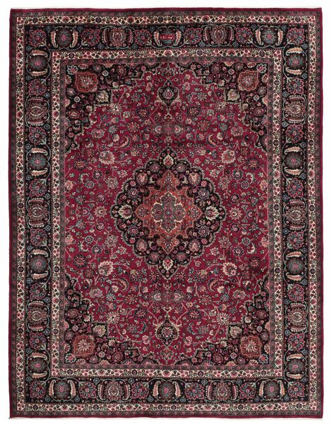  Perzisch Mashad Vloerkleed 305X400 Zwart/Donkerrood