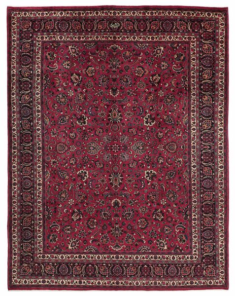 295X380 Alfombra Oriental Mashad Rojo Oscuro/Negro Grande (Lana, Persia/Irán)