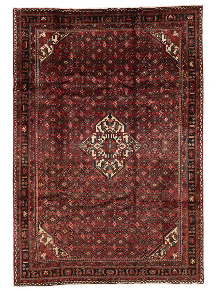  220X316 Hosseinabad Vloerkleed Zwart/Donkerrood Perzië/Iran Carpetvista