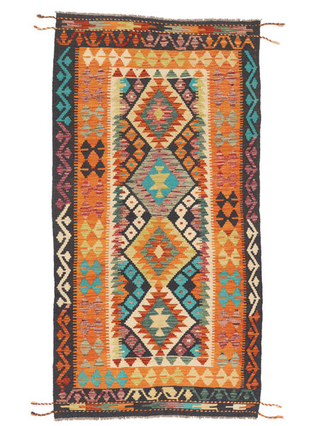  Oriental Kilim Afghan Old Style Rug 103X196 Orange/Black Wool, Afghanistan Carpetvista