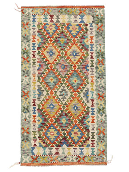  Kilim Afghan Old Style Rug 104X198 Wool Dark Green/Orange Small Carpetvista