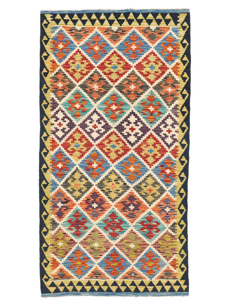 Kelim Afghan Old Style Vloerkleed 105X202 Oranje/Zwart Wol, Afghanistan Carpetvista