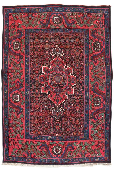  140X198 Bidjar With Silk Rug Black/Dark Red Persia/Iran