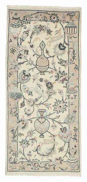 Nain 9La Rug 70X145 Green/Yellow Wool, Persia/Iran