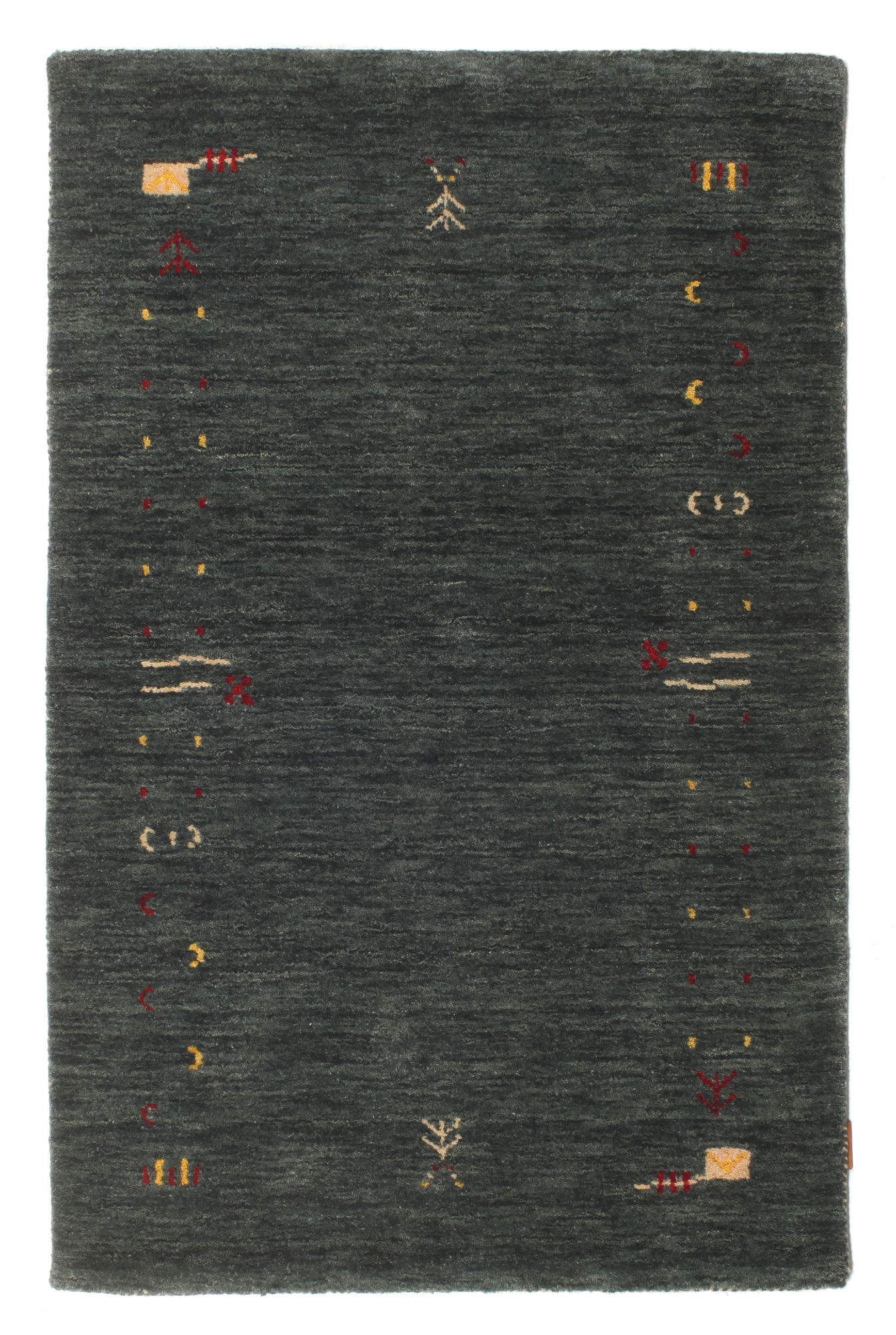 Gabbeh Loom Frame Matta - Mörkgrå / Grön 100x160