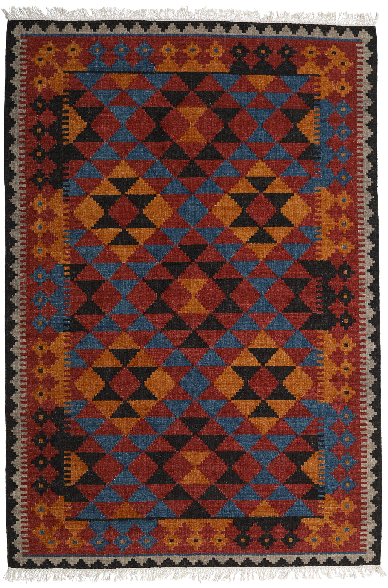 Kelim Isparta Teppich – Rost / Blau 200×300