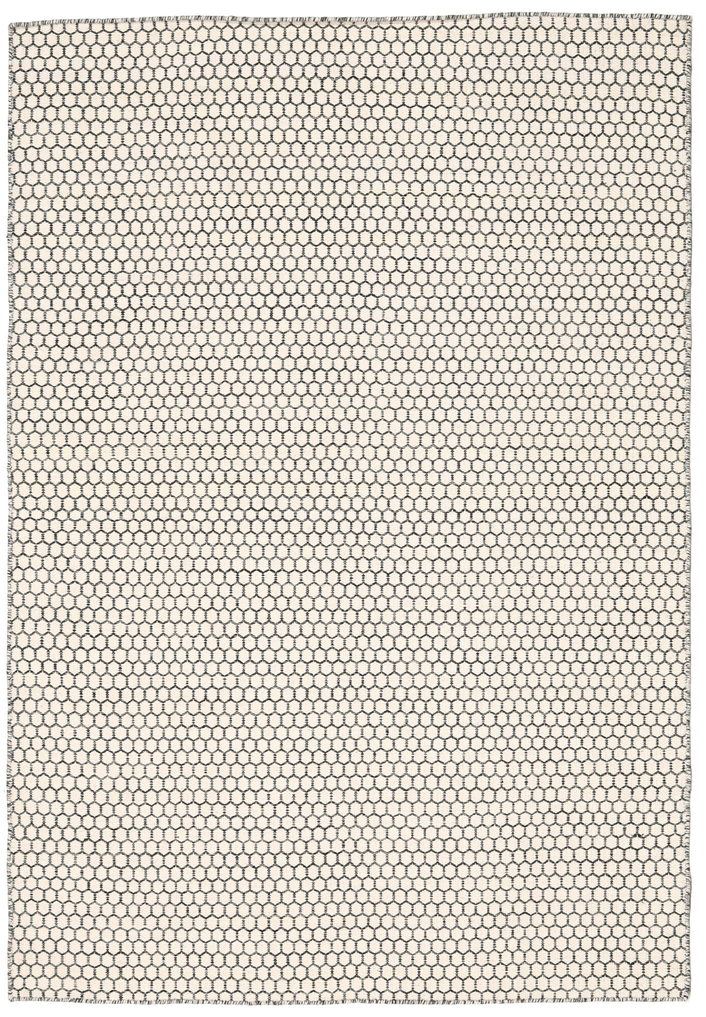 Kelim Honey Comb Teppich – Cremeweiß / Schwarz 160×230