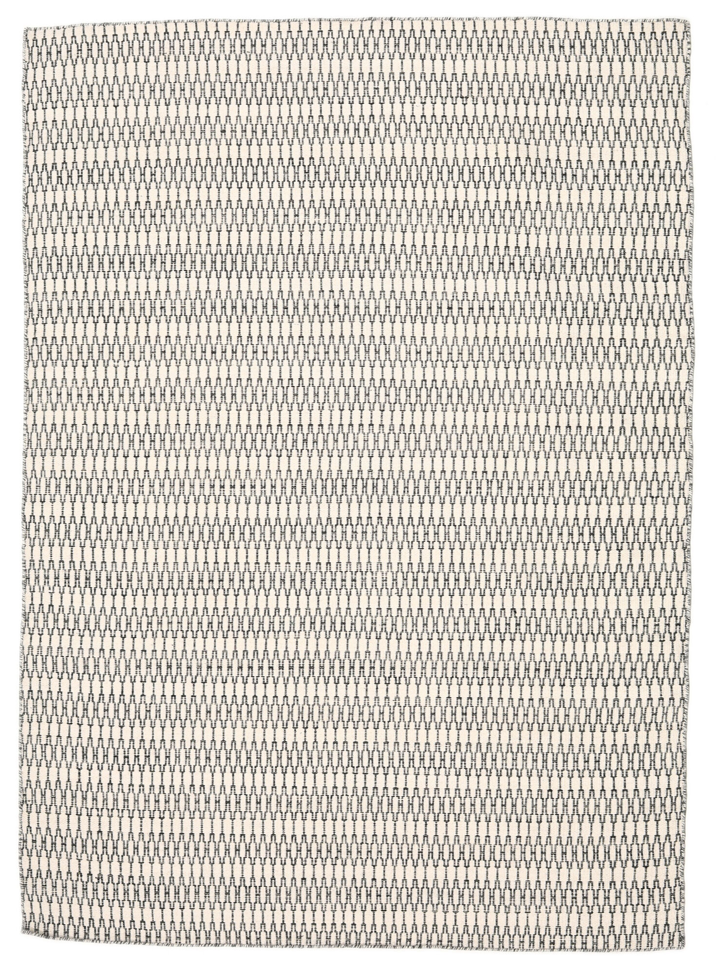 Kelim Long Stitch Teppich – Cremeweiß / Schwarz 210×290