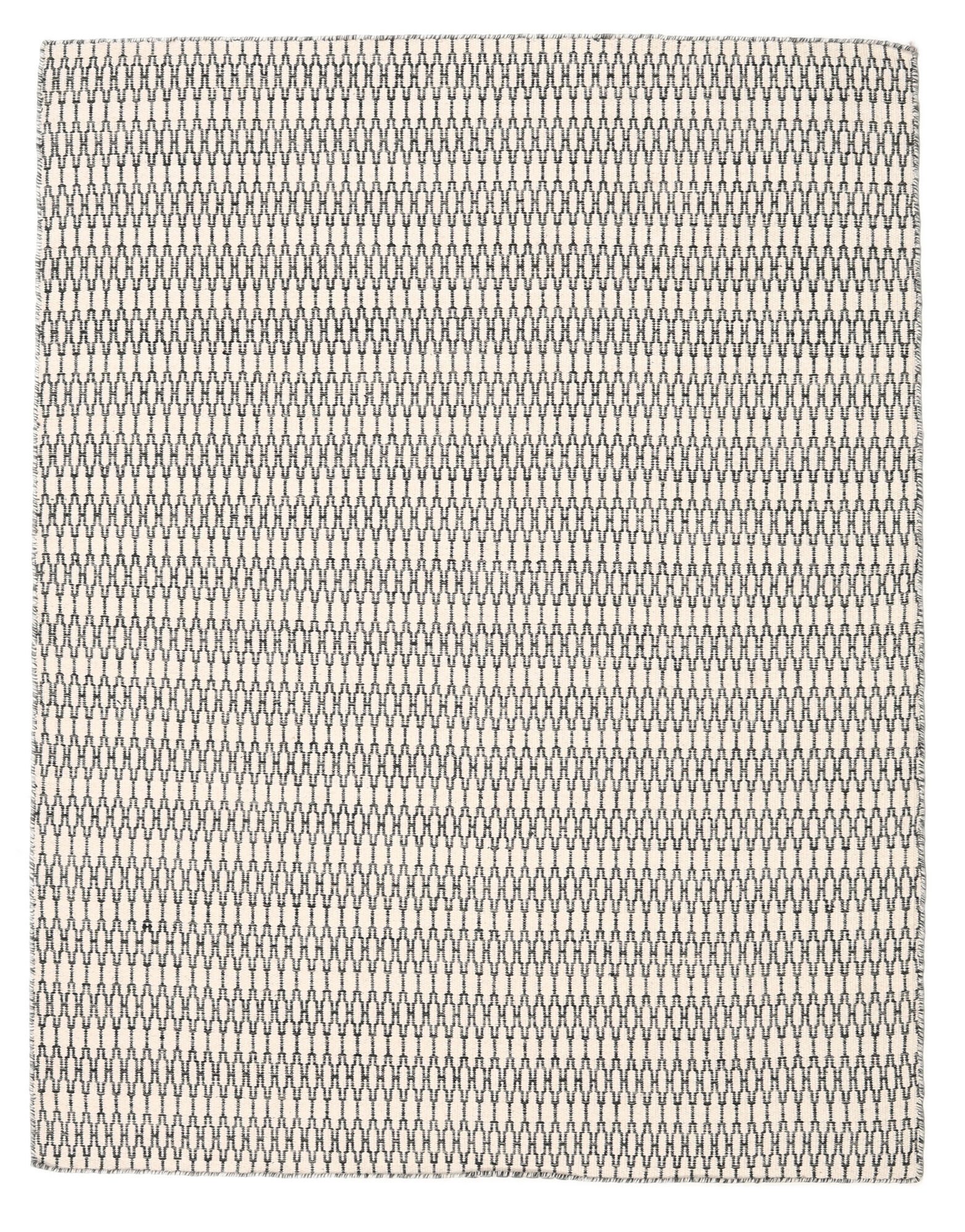 Kilim Long Stitch - Blanc Crème / Noir 190 x 240 cm Tapis De Laine