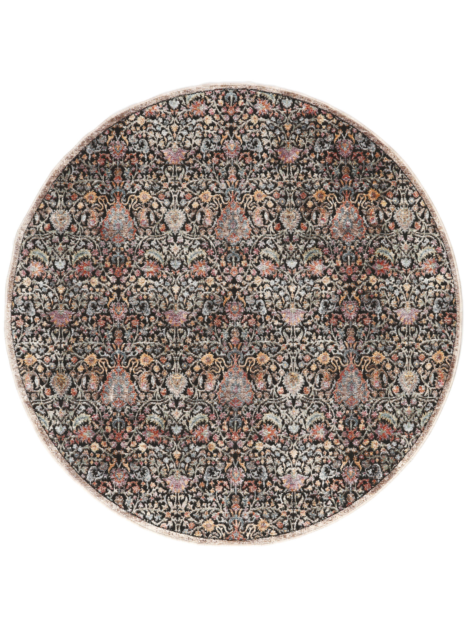 Gardenia - Zwart / Multicolor, Rond Ø 150 cm Vloerkleed - Rugvista