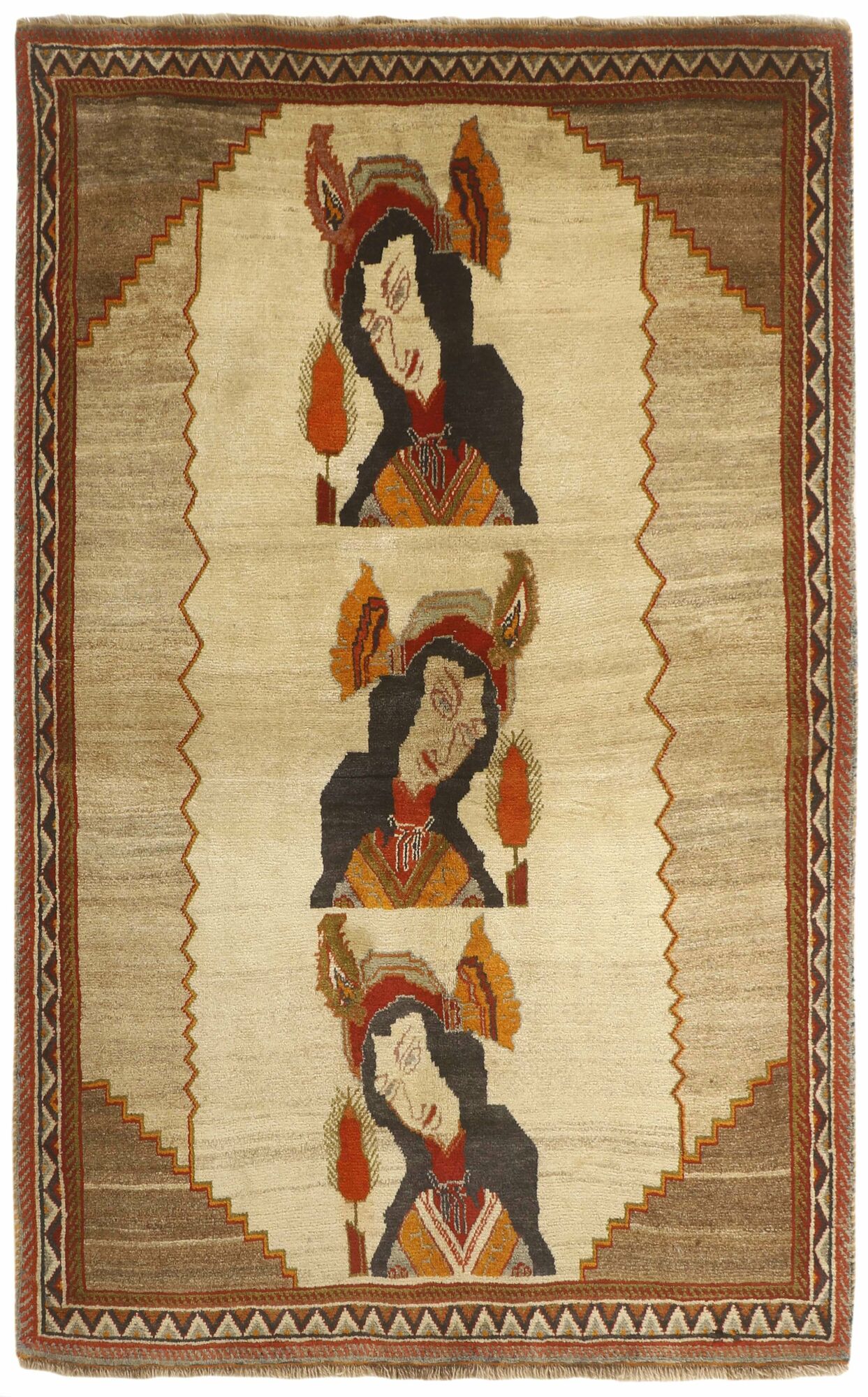 
    Kashghai Old pictorial - Brown - 117 x 185 cm
  
