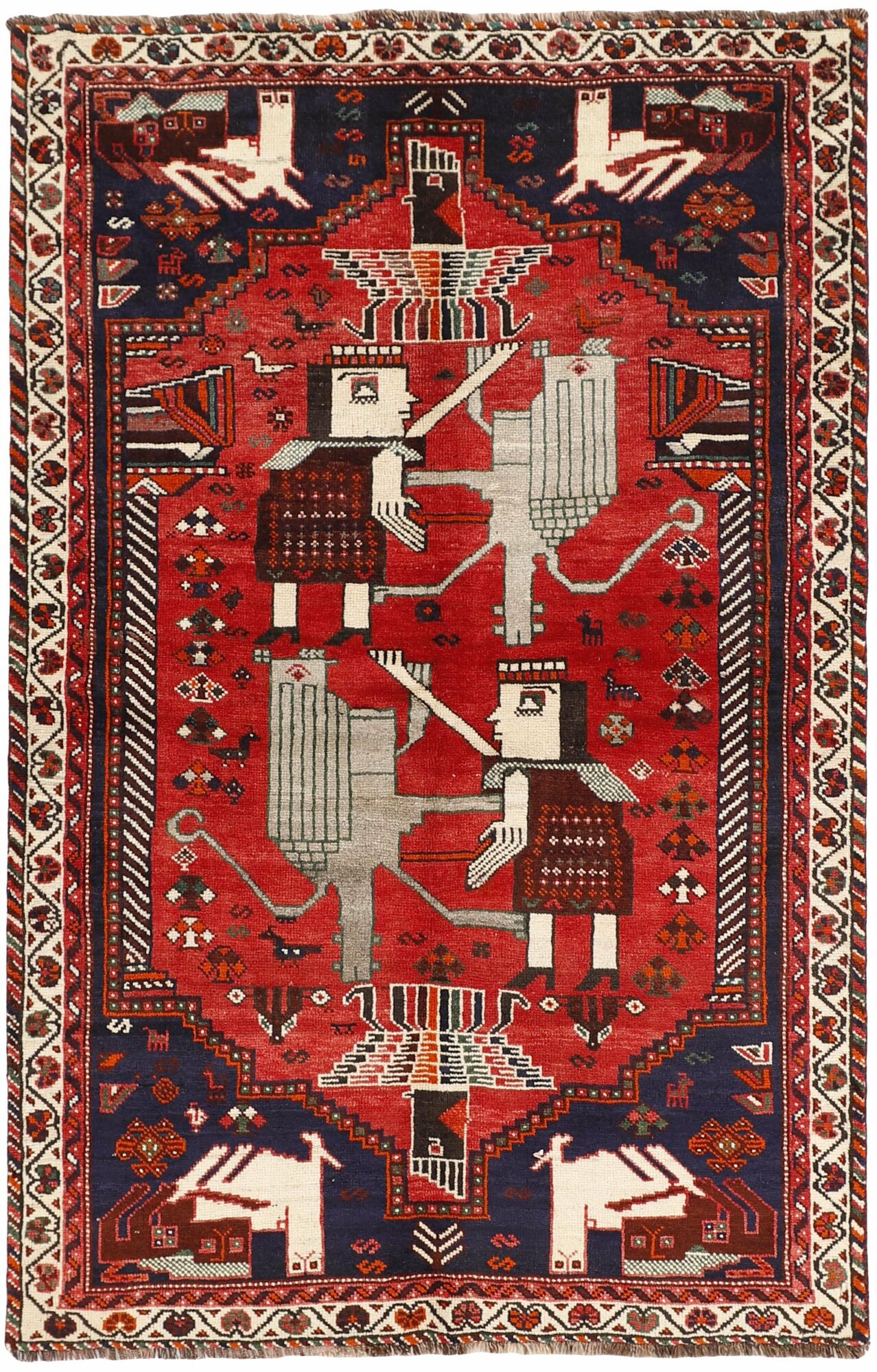 
    Kashghai Old pictorial - Dark red - 160 x 245 cm
  